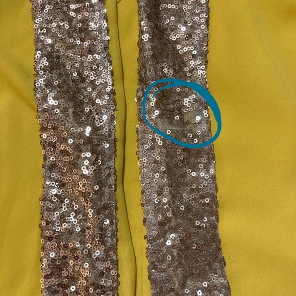 Si Style Brand Chiffon Mustard Jacket with Champagne Sequin Collar | Size M - Picture 10 of 11